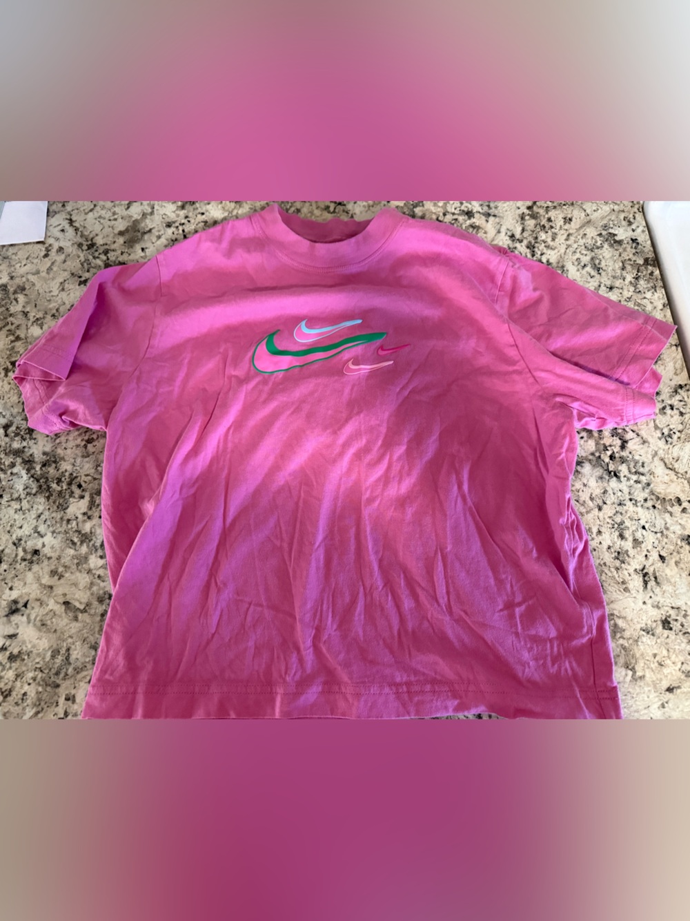 Nike Kids Pink Short Sleeve Tee with Multicolor Swooshes